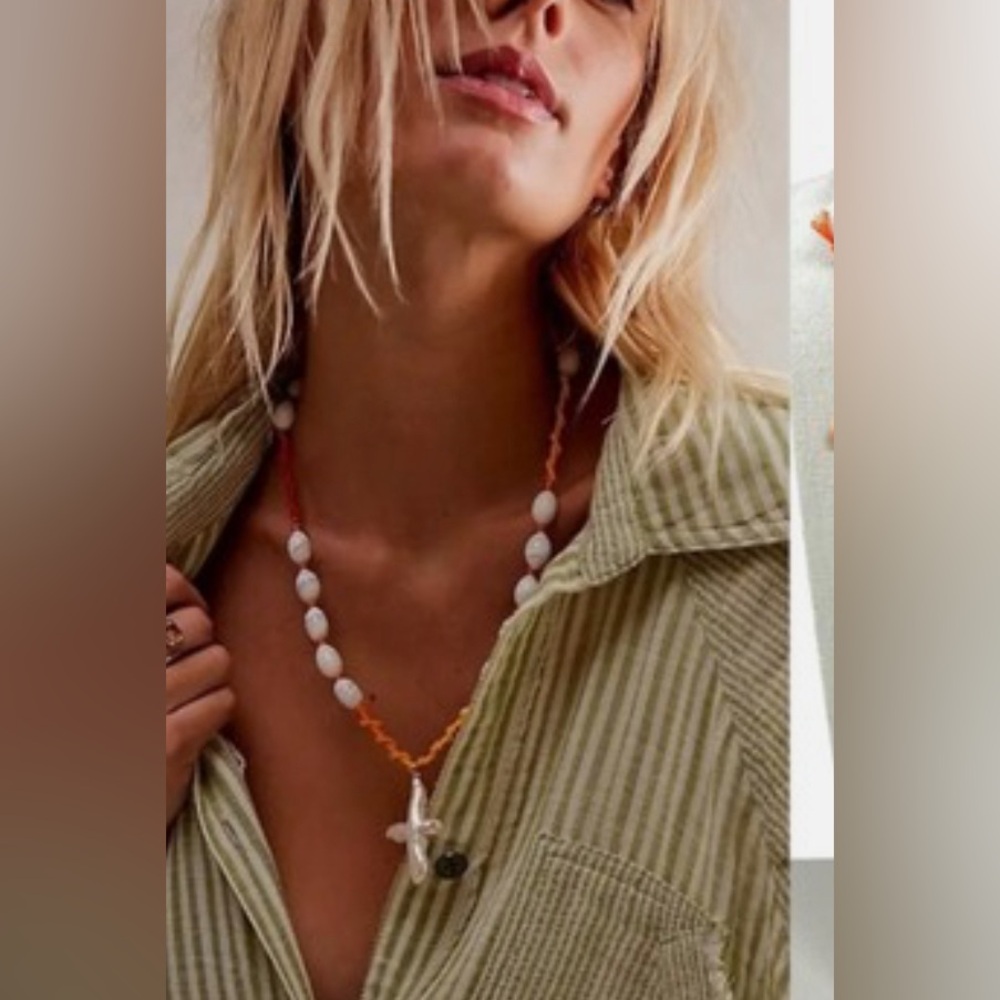 Free People Easy Does It Pearl Strand Necklace Cross Boho New with Tag - Picture 5 of 5